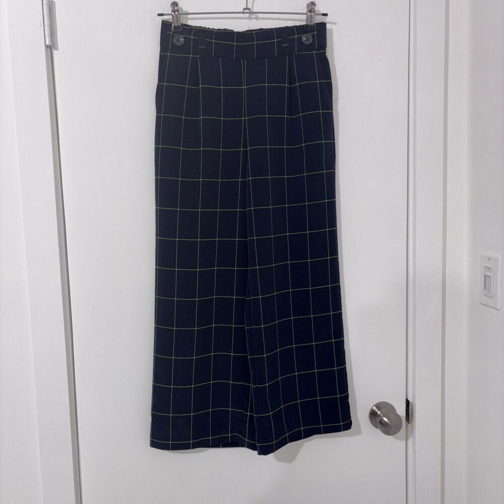 CECE Womens Navy Blue /green Plaid Wide‎ Leg/palazzo Pants Size: 0